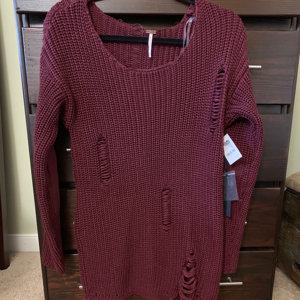 Distressed maroon sweater